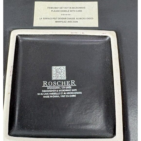 Roscher LORELEI BLUE Aqua Green Scrolls Crackle Design Square Dinner Plate Set 2 - Picture 6 of 14